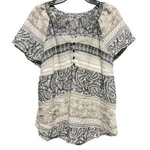 Unbranded v neck whimsy boho lightweight gray cap sleeve print blouse plus sz 2X